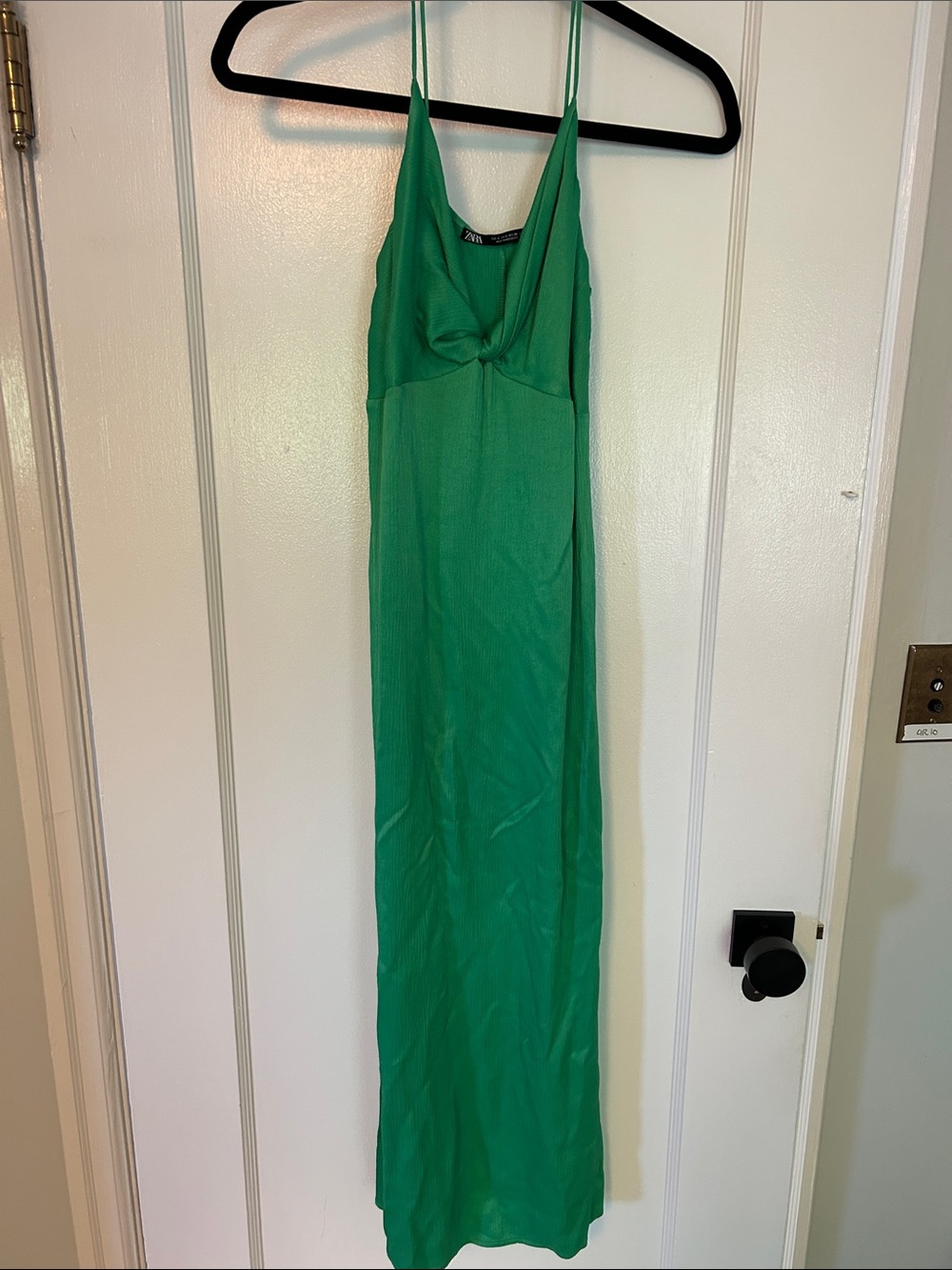 Zara Green Maxi Slip Dress with Twist Front